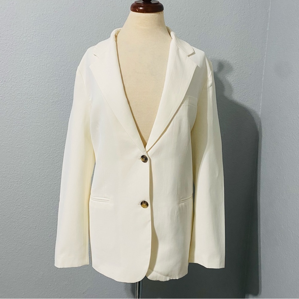 Zara Blogger’s Fav Oyster White Straight Cut Out Blazer with Lapel Collar Sz XL‎ - Picture 5 of 16